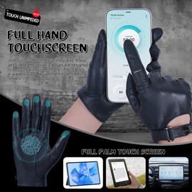 FIORETTO Women's Leather Driving Gloves –Touchscreen Unlined & Lightweight Soft Sheepskin Gloves for Motorcycle Navy Blue Large