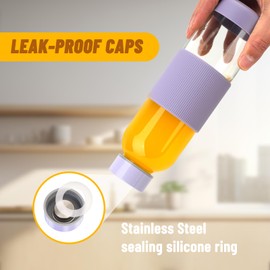 Luxfuel 18 oz Glass Bottles with Lids, Reusable Glass Water Bottles with Stainless Steel Cap, Leak Proof & BPA Free Glass Juice Bottles with Silicone Sleeve, Glass Bottles for Juicing, Set of 12