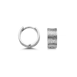 Cassini Small Hoop Earrings Made of 925 Sterling Silver, Wide Hoop Earrings with Striped Pattern, Rhodium-Plated Earrings for Women 3CSH, Sterling Silver