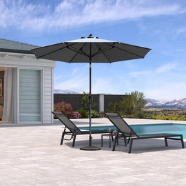 PURPLE LEAF 10' Round Patio Umbrella Outdoor Table Umbrella Aluminum Frame Market Umbrella Sun Umbrella with 8 Sturdy Ribs & Tilt for Garden Deck Lawn & Pool Light Gray