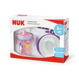 NUK Learning to Eat Set | Trainer Cup (230 ml) | Learning to Eat Bowl & Feeding Spoon | from 6 Months | BPA-Free | Purple | 4 Pieces