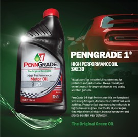 PENN GRADE 1, 71396, Monograde High Performance Oil SAE 30, 1 Quart (4 Pack)