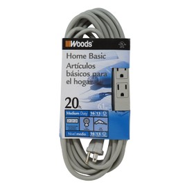 Woods 2867 3-Outlet Extension Cord with Power Tap, 20-Foot, Gray