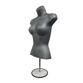 DisplayTown Female Mannequin Torso with Metal Stand Hollow Back Body Stackable Dress Form for Tshirt Display, Countertop, Craft Shows, Photos and Design, S-M Clothing Size (Gray, Set of 1)