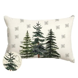 RABUSOFA Christmas Outdoor Pillow Covers 12x20 Inch Waterproof Christmas Trees Decoration Winter Snowflake Holiday Lumbar Decorative Cushion Cases for Home Patio Couch Green Pine