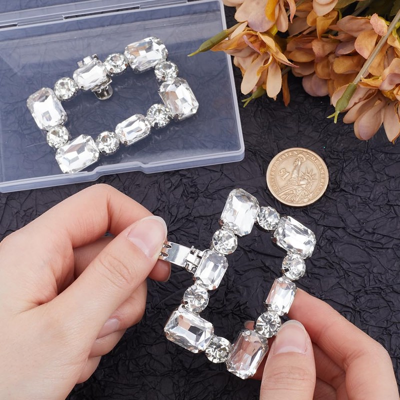 GORGECRAFT 2PCS Crystal Shoes Clip Platinum Alloy Rhinestone Shoe Buckle