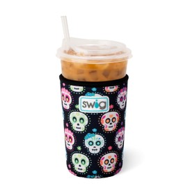 Swig Life Medium Iced Cup Coolie, Standard 22oz Iced Coffee Cup Insulator Sleeve with Handle, Neoprene Insulated Coolie Keeps Drinks Cold (Sugar Skulls)