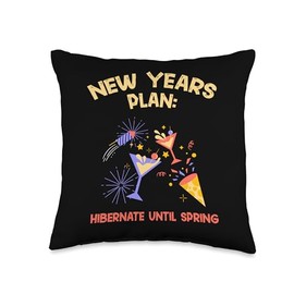 2024 New Years Resolution Cheers and Changes Plan Hibernate Until Spring New Year Adventures Throw Pillow, 16x16, Multicolor