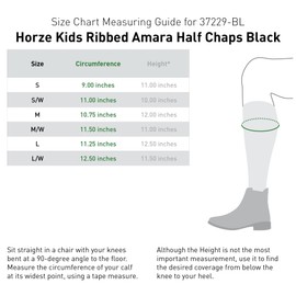 HORZE Amara Equestrian English Riding Unisex Kids Half Chaps | Synthetic Leather Zip-Up Pair | Accurate Size Chart in Description - Black - S Wide