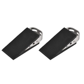 JQK Heavy Duty Door Stopper Rubber Wedge, 304 Stainless Steel Security Door Stops Works On All Floor Types, Brushed(2 Pack), DSB6-BN-P2