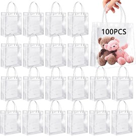 100PCS Bolsas de Regalo de PVC Transparente con Asas, Bolsas de Regalo de Plástico Transparente Reutilizable con Botón, Bolsas de Dulces para Fiesta, Compras, Cumpleaños, Boda, Favores (Large100)