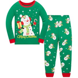 Kids Christmas Pajama Set Toddler Girls Long Sleeve Cotton 2 Piece Green Sleepwear Children Xmas Jammies Boys Snowman Pjs 4t