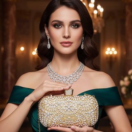 Yokawe Rhinestone Clutch Purse for Women,Glitter Crystal Evening Bag, Sparkling Handbag for Prom, Party, Wedding, Compact 7.15" x 4.5" Design with Chain Strap(Gold)