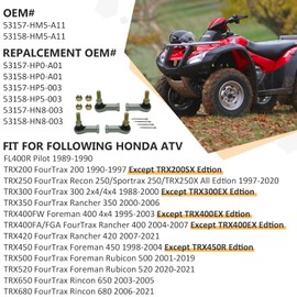 Tie Rod End Kit for Honda FourTrax/Rancher/Rubicon/Rincon/Foreman TRX 200/250/300/350/400/420/450/500/520/650/680 FL400