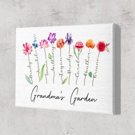 Cool Presents For Grandma - Mothers Day Gifts - Grandmas Garden Canvas - Grandma Gifts - Gifts for Grandma Nana Gigi Mom Mama - Grandma Birthday Gifts - Great Grandma Gifts - Custom Canvas Wall Art