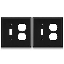 Combination Wall Plate ELEGRP 1-Toggle Light Switch 1-Duplex Receptacle Outlet Combination Wall Plate Cover, Mid-Size 4.88" x 4.94" Unbreakable Thermoplastic Faceplate Cover, UL Listed (2 Pack, black)