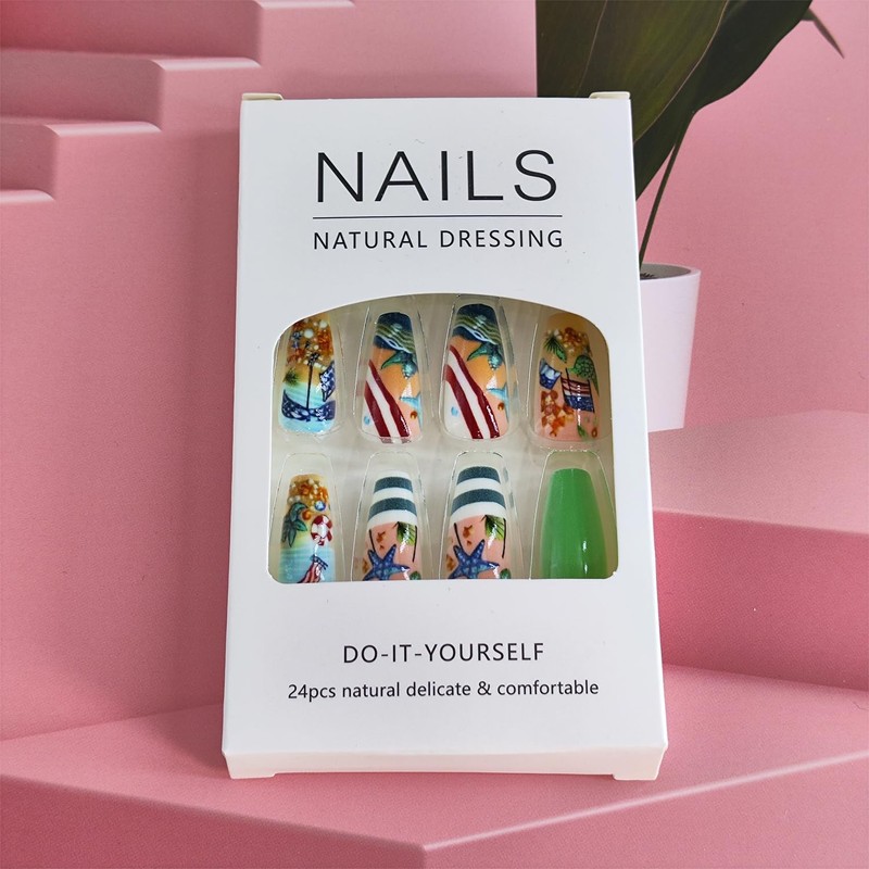 4th of July Press on Nails Medium coffin Fake Nails