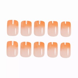 MERVF Square Press on Nails Short Fake Nails Orange Ombre French Tip Glue ons Pure Color Summer Acrylic Squoval False Nail Supplies Art DIY Glossy 24pcs