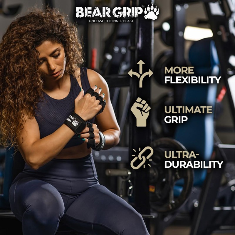 BEAR GRIP - Open Workout Gloves for Crossfit, Bodybuilding, callisthenics,