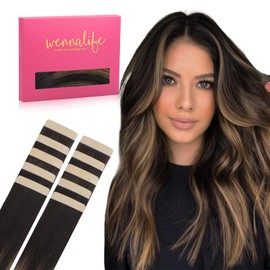Wennalife WENNALIFE Tape in Hair Extensions Human Hair Balayage Natural Black to Chestnut Brown, 10pcs 30g 22 inch Remy Invisible Tape Ins Straight Soft Real Human Hair Tape in Extensions