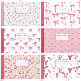 Fullhawl 6 Pcs Bow Composition Notebooks, Half Size Preppy Coquette Notebook College Ruled Journal, 110 Page, Cute Back to School Gift for Teacher, Student, First Day of School(Pink,4-7/8 x 7-1/2)