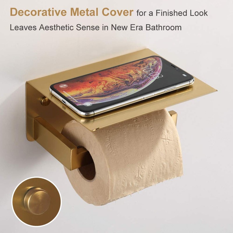 Toilet Paper Holder with Shelf Brushed Gold, APLusee SUS 304