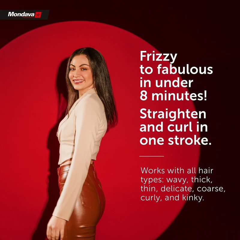 Mondava Professional Ceramic Tourmaline Hair Straightener Flat Iron and Curler,