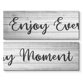 MUDECOR Canvas Print Wall Art Enjoy Every Moment' Calligraphy on Rustic Wood Background Illustrations Modern Art Decorative Bohemian Multicolor Minimalism for Bedroom - 32"x12"x2