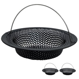 2 Pcs Kitchen Sink Strainer with Lift-up Handle Stainless Steel Prevent Clogging Bathroom Drain Hair Catcher (Black)