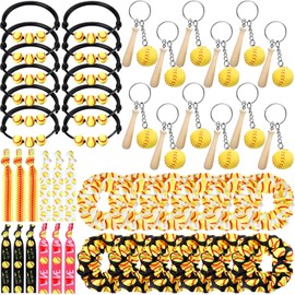 48 Pcs Softball Party Favors Set Including 12 Softball Keychains 12 Softball Hair Ties 12 Softball Sport Hair Scrunchies and 12 Softball Charm Bracelets for Women Girls Sport Birthday Party Decoration
