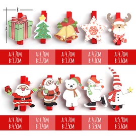 ABSOFINE 50er Weihnachten Klammern Weihnachtsdeko Holzklammern für Fotos Mini Klammern mit süßen Weihnachten Figuren Wäscheklammern Dekoklammern Holzwäscheklammern Zierklammern