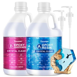 Teexpert No Bubble Epoxy Resin: 2 Gallon Crystal Clear Anti-Yellowing Self-Leveling High-Gloss Resina Epoxica for Casting and Coating DIY Art,Table Top,Molds,Jewelry Making,Craft Kits for Adults