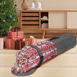 Primode Wrapping Paper Storage Bag | Wrapping Paper Organizer Under Bed for Storing Multiple Rolls of Gift Wrap, 42” Length Container Constructed of Durable 600D Oxford Material (Gray)