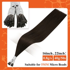 Full Shine I Tip Hair Extensions Color 2 Darkest Brown 18 Inch Keratin Fusion Tips Remy Human Hair 40G Silky Straight Extensions