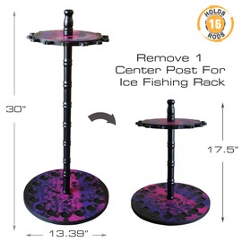 Rush Creek Creations 16-Rod Round Freshwater Fishing Rod Storage Rack, Fishing Rod Holder with 16 Freshwater Rod Clips, Pink/Blue