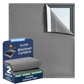 Sinotalent Portable Blackout Curtain, No Drill Window Curtain Panels, Easy Install Blackout Window Cover, Bathroom Curtains, Light Blocking Curtains (Gray, 35" W x 63" L(Pack of 2))