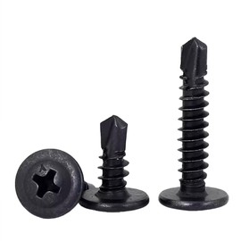FandWay 100Pcs Wafer Head Self Tapping Screws Metal,M4.2x19mm Self Drilling Screws for Steel,Modified Truss Head Tek Screw,Black Oxide Sheet Metal Screw for MetalWork Aluminum Wood Plastics.