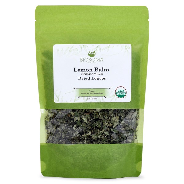 Pure and Organic Biokoma Lemon Balm (Melissae folium) Dried Leaves 50g (1.76oz) In Resealable Moisture Proof Pouch