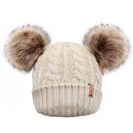 Arctic Paw Winter Hats for Women Beanie for Women Cable Knit Fleece Lined Winter Pom Pom Beanie Hat Beige