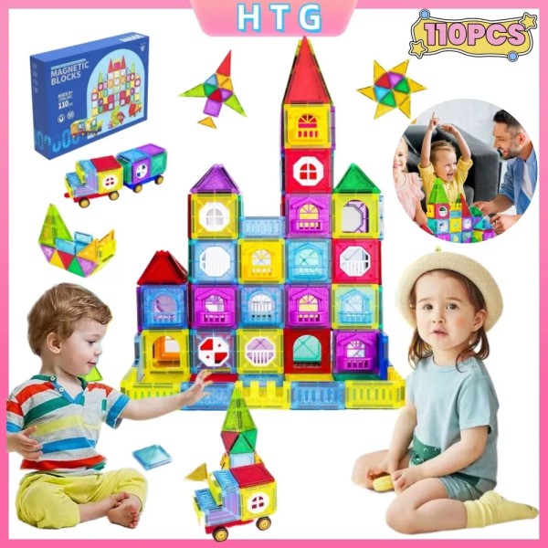 Unbranded Magnetic Tiles 110 PCS Blocks 3D Building Blocks Construction
