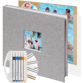 Vienrose Scrapbook Photo Album 12x12 Inch 3 Ring Binder, Linen Cover Large DIY Scrapbooks with 30 Sheets Plastic Sleeves 60 Pages Blank Khaki Inner Pages for Wedding Birthday Travel Baby Photos Grey