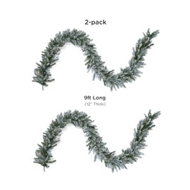 Papyrus 2 Pack of 9 ft Pre-Lit Frosted Blue Spruce Garland, Artificial, Warm White Light, Battery Powered, Indoor/Outdoor