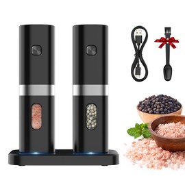 Syaws Pepper Grinder,Electric Salt and Pepper Grinder Set,Rechargeable Pepper Mill-No Battery Needed-Automatic Salt Grinder with Charging Base,Adjustable Coarseness,Blue LED Light,2 Pack