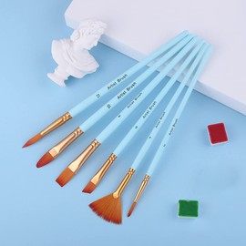 LEEQBCR 6 Pieces Acrylic Brush Nylon Artist Brush Smooth Feathers Oil Brush for Watercolor Acrylic Gouache