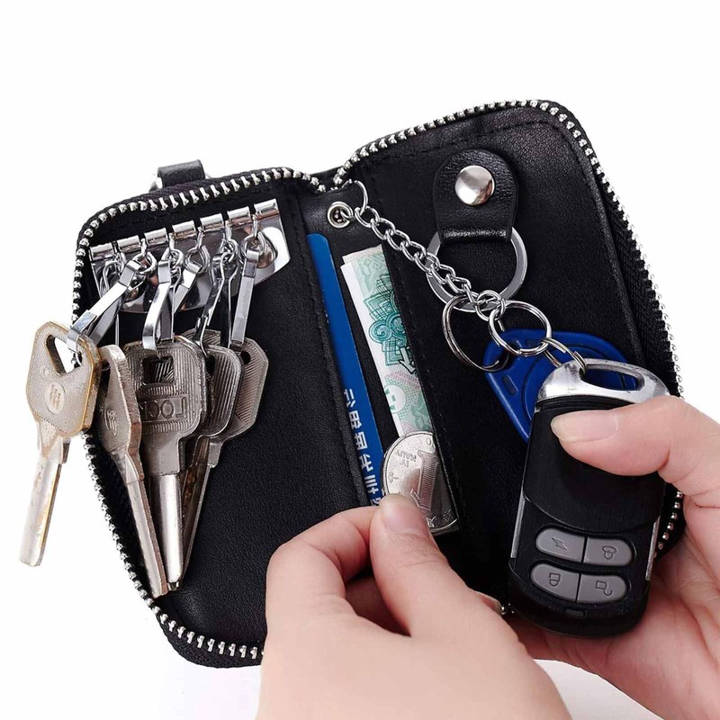 Leather Key Holder Wallet – Multi-Functional Zipper Key Case with