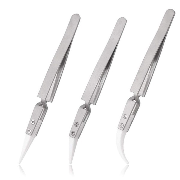 Mesee 3 Pieces Ceramic Tweezer Kit, Precision Reverse Tweezers Non-Conductive,