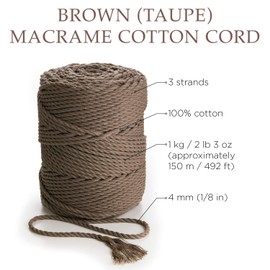 MB Cordas Macrame Cord 4 mm x 150 m Cotton Cord - 3-Ply Dyed Cotton Rope for Macrame Dream Catchers, Wall Hanging Feather, Plant Hangers and Gift Wrapping