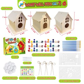 DIY Bird House Kit for Children, 3 Pieces Super Large Painting Bird Bungalow, Hanging Wooden Bird House, Puzzle Make Set, Build and Paint Your Own Bird House Craft Kits for Children