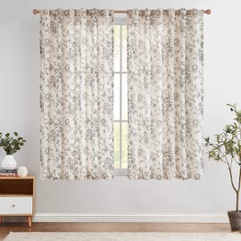 jinchan Linen Blend Curtains Floral Curtains for Living Room 63 Inch Length Black Printed Curtains Rod Pocket Back Tab Farmhouse Peony Flower Patterned Drapes Bedroom Window Curtain Set 2 Panels