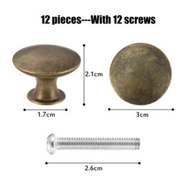 Coptiner Pack of 12 Vintage Cabinet Knobs, 30mm Drawer Knobs, Furniture Knobs, Drawer Handles, Antique Brass Kitchen Handles, Round Furniture Door Knobs for Dresser